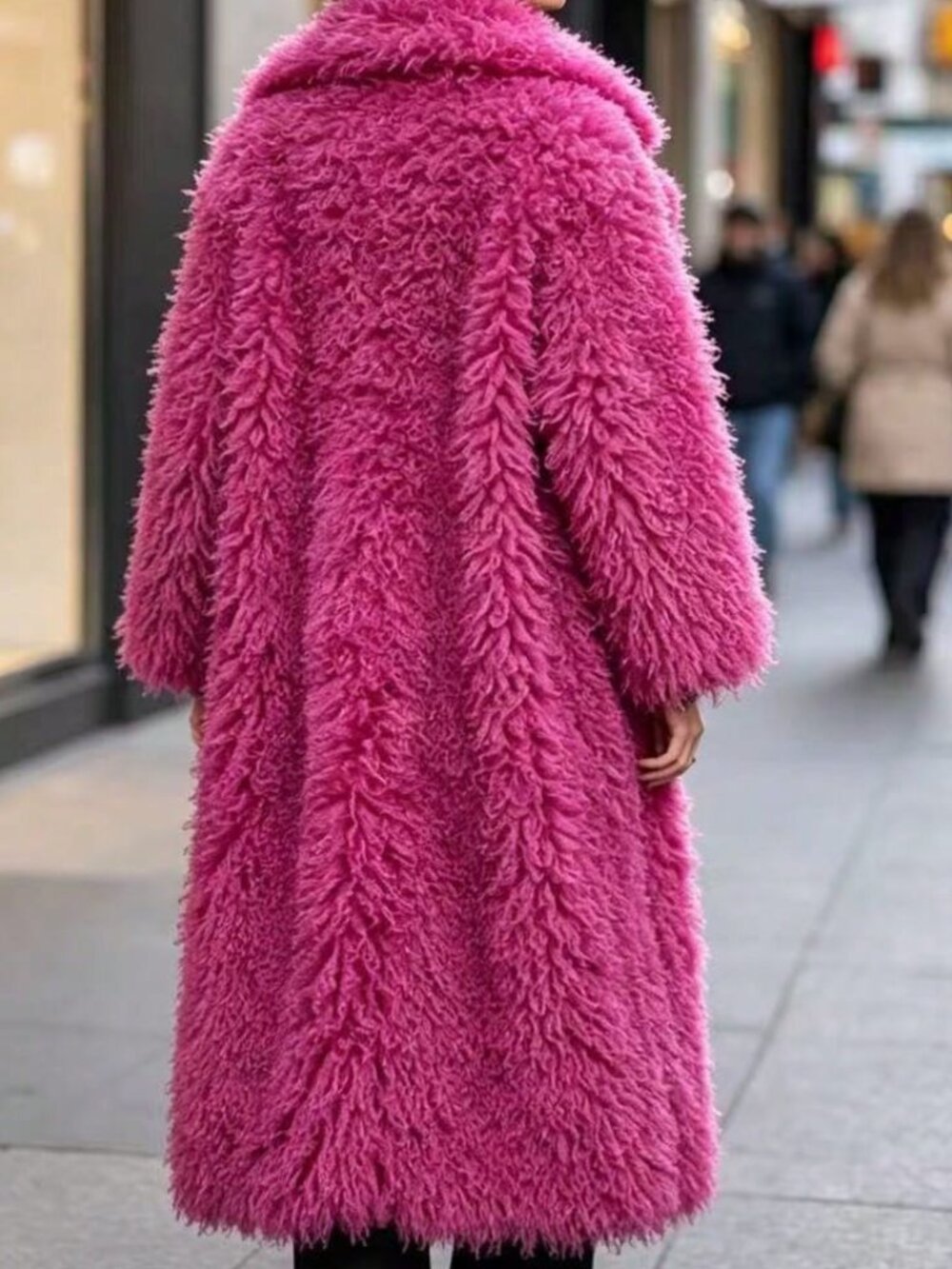 Hot Pink Casual Women's Faux Fur Coat - Picture 2 of 6